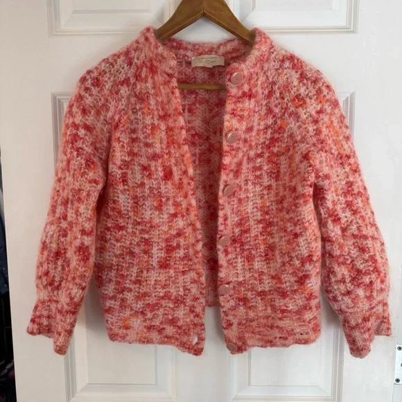 Sezane Emile cardigan multicolored pink orange alpaca wool blend sweater - Picture 2 of 14